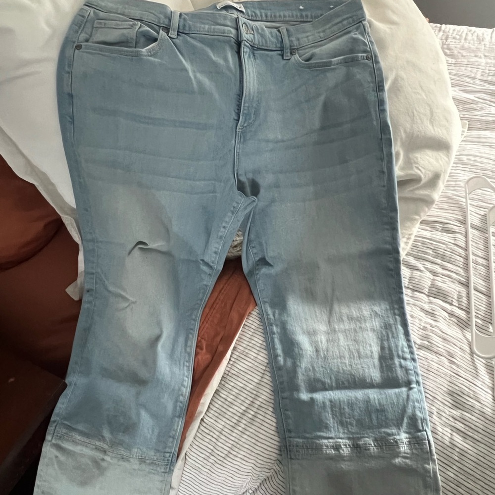 LOFT Blue Straight Leg Jeans with Distressed Details